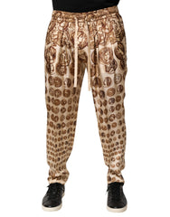 Dolce & Gabbana Beige Münz-Print Seiden-Twill Jogginghose für Herren
