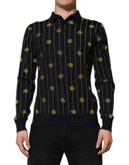 Dolce & Gabbana Schwarzes Polo-Shirt aus Logo-Jacquard-Strick