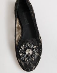 Dolce & Gabbana Schwarze Taormina-Spitze Kristall-Ballerinas
