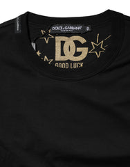 Dolce & Gabbana Black Cotton Logo Print Crew Neck T-shirt
