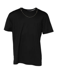 Dolce & Gabbana Schwarzes Baumwoll-T-Shirt mit Kettendetail am Halsausschnitt