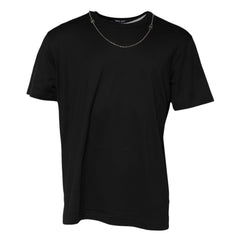 Dolce & Gabbana Schwarzes Baumwoll-T-Shirt mit Kettendetail am Halsausschnitt