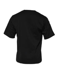 Dolce & Gabbana Schwarzes Baumwoll-Herren-Rundhals-T-Shirt mit Logo-Print