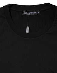 Dolce & Gabbana Schwarzes Baumwoll-Herren-Rundhals-T-Shirt mit Logo-Print