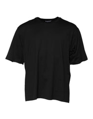 Dolce & Gabbana Schwarzes Baumwoll-T-Shirt mit Rundhalsausschnitt und kurzen Ärmeln
