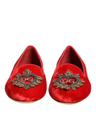 Dolce & Gabbana Rote Samt DG Herz Loafers Flats Schuhe