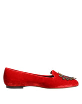Dolce & Gabbana Rote Samt DG Herz Loafers Flats Schuhe