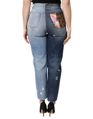 Dolce & Gabbana Multicolor Patchwork Tapered Jeans aus Denim