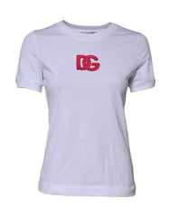 Dolce & Gabbana Weißes Baumwoll-T-Shirt mit DG-Logo-Stickerei