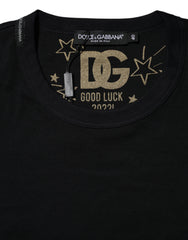 Dolce & Gabbana Schwarzes Baumwoll T-Shirt mit DG-Print und kurzen Ärmeln