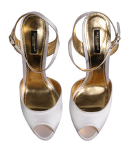 Dolce & Gabbana Weiße Satin Plateau-Heels Sandalen Schuhe