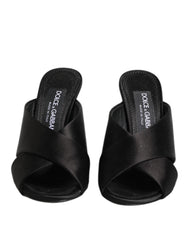Dolce & Gabbana Schwarze Logo KEIRA Satin-Pantoletten Sandalen Schuhe