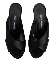 Dolce & Gabbana Schwarze Logo KEIRA Satin-Pantoletten Sandalen Schuhe