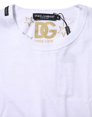 Dolce & Gabbana Weißes Baumwoll-T-Shirt mit Rundhalsausschnitt Goodluck 2022