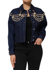 Dolce & Gabbana Blaue Jeansjacke aus Baumwolle mit Kristallverzierung