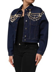 Dolce & Gabbana Blaue Jeansjacke aus Baumwolle mit Kristallverzierung