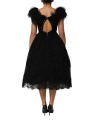 Dolce & Gabbana Schwarzes A-Linien-Midikleid mit Kristallverzierung