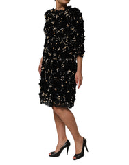 Dolce & Gabbana Schwarzes Shift-Kleid aus Viskose mit Perlenstickerei