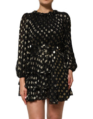 Dolce & Gabbana Schwarzes Gold Brokatseiden-Minikleid mit Polka Dots