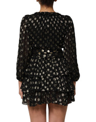 Dolce & Gabbana Schwarzes Gold Brokatseiden-Minikleid mit Polka Dots