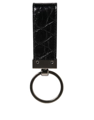 Dolce & Gabbana Schwarzer Leder Logo Metallring Schlüsselanhänger Halter Herren Schlüsselanhänger