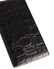 Dolce & Gabbana Black Leather Exotic Skin 3000mAh Power Bank Charger USB