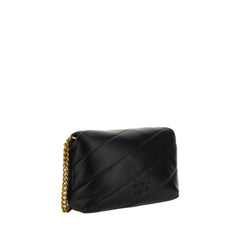 PINKO Black Calf Leather Bos Taurus Shoulder Bag