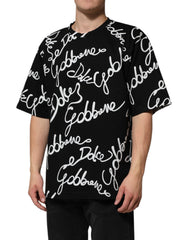 Dolce & Gabbana Schwarzes Baumwoll-T-Shirt mit Logo-Print und Rundhalsausschnitt