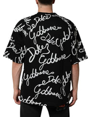 Dolce & Gabbana Schwarzes Baumwoll-T-Shirt mit Logo-Print und Rundhalsausschnitt