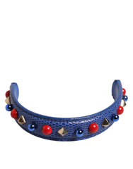 Dolce & Gabbana Blau Verzierter Leder-Taschenhenkel Damen Schulterriemen