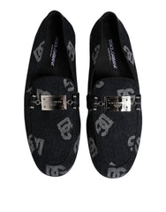 Dolce & Gabbana Blaue Baumwoll-Loafer mit Logo, elegante Anzugschuhe