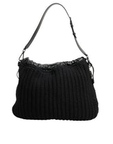 Dolce & Gabbana Schwarze Kaschmir Strickleder Umhängetasche Damen Borse