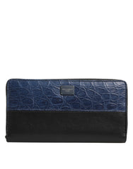 Dolce & Gabbana Schwarze Blaue Exotische Leder Herren Kontinentale Clutch Geldbörse