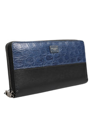Dolce & Gabbana Schwarze Blaue Exotische Leder Herren Kontinentale Clutch Geldbörse