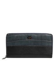 Dolce & Gabbana Schwarze Blaue Exotische Leder Herren Kontinentale Clutch Geldbörse