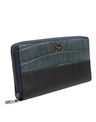 Dolce & Gabbana Schwarze Blaue Exotische Leder Herren Kontinentale Clutch Geldbörse