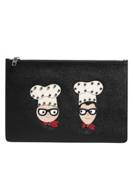 Dolce & Gabbana Schwarze Leder-Clutch #DGFAMILY mit Verzierung für Herren