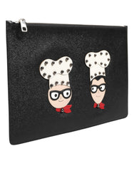 Dolce & Gabbana Schwarze Leder-Clutch #DGFAMILY mit Verzierung für Herren