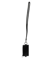 Dolce & Gabbana Schwarzer Leder-Schlüsselband-Kartenhalter mit Logoprägung