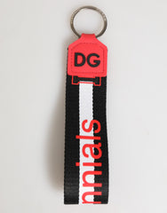 Dolce & Gabbana Red White DG Logo Polyester Brass Holder Keychain Keyring
