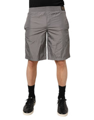 Dolce & Gabbana Hellgraue Nylon-Shorts mit elastischem Bund Badeshorts