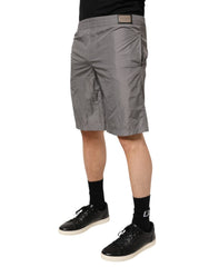 Dolce & Gabbana Hellgraue Nylon-Shorts mit elastischem Bund Badeshorts