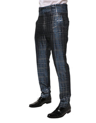 Dolce & Gabbana Blaue Silber Glänzende Seidene Skinny Herrenhose