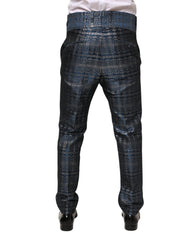 Dolce & Gabbana Blaue Silber Glänzende Seidene Skinny Herrenhose