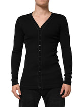 Dolce & Gabbana Schwarze Baumwoll-Knopfleisten-Herrenstrickjacke