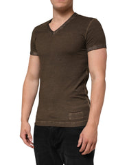 Dolce & Gabbana Dunkelbraunes Baumwoll-T-Shirt mit abgenutztem Logo für Herren