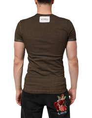 Dolce & Gabbana Dunkelbraunes Baumwoll-T-Shirt mit abgenutztem Logo für Herren