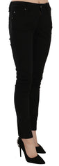 John Galliano Schwarze Mid Waist Slim Fit Skinny Denim Freizeit-Hose Jeans