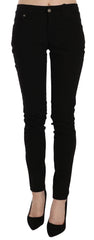 John Galliano Schwarze Mid Waist Slim Fit Skinny Denim Freizeit-Hose Jeans