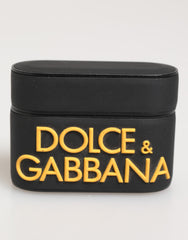 Dolce & Gabbana Schwarzes gelbes Gummi-Logo geprägtes Accessoire Airpods Hülle